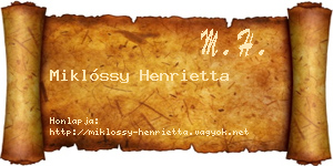 Miklóssy Henrietta névjegykártya