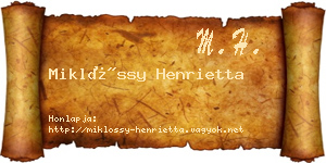 Miklóssy Henrietta névjegykártya